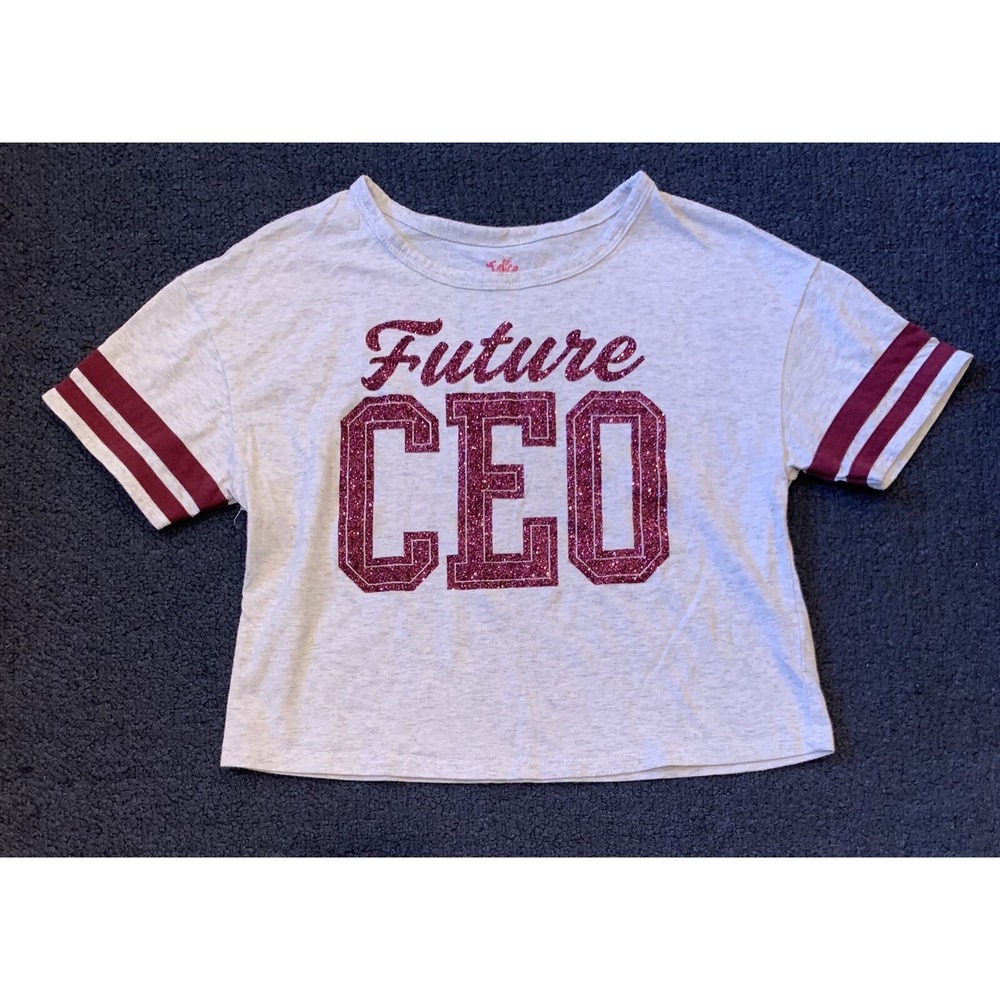 Justice‎ Shirt Girls Size 7/8 White Crop Short Sleeve Glitter Logo